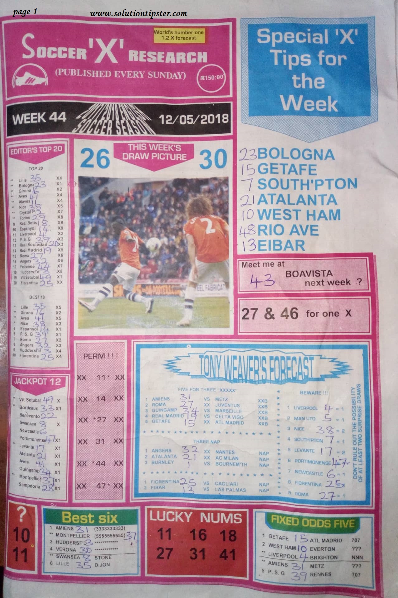 Week 44 pool rsk papers 2018 capital bob morton soccer research