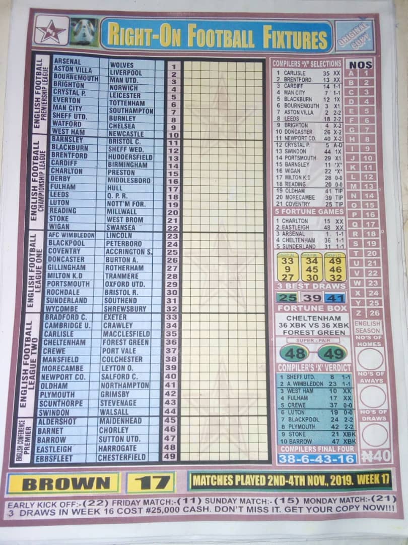 Week 17 Pools RSK Papers 2019: Soccer, Bob Morton, Capital Intl ...