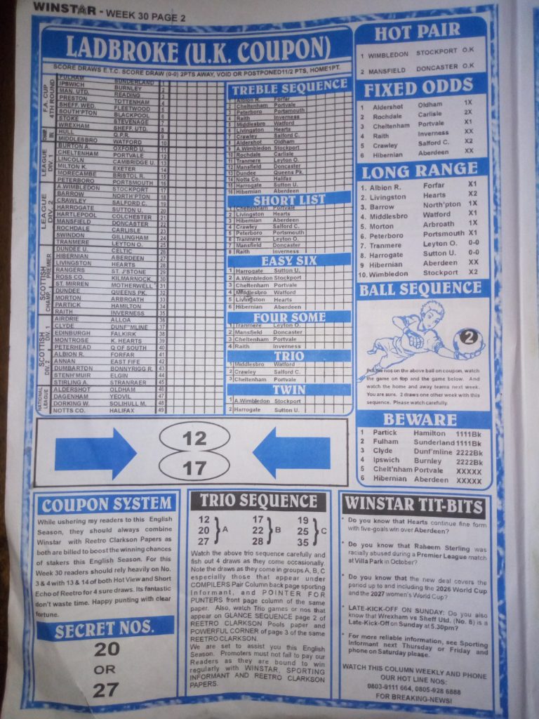 Week 30 Pools RSK Papers 2023 Soccer, Bob Morton, Capital Intl