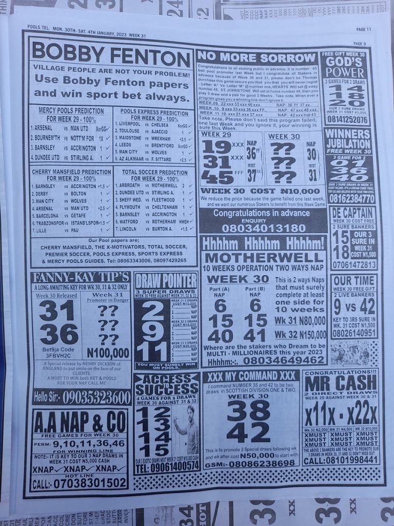 Week 31 Pools RSK Papers 2023: Soccer, Bob Morton, Capital Intl ...