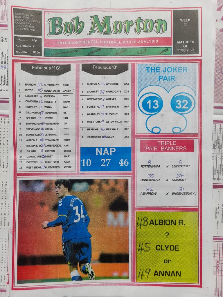 Week 36 Pools RSK Papers 2023 Soccer, Bob Morton, Capital Intl