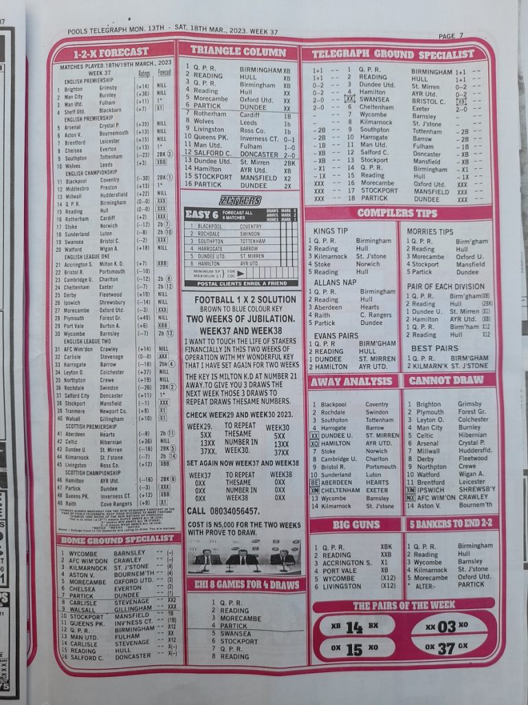 Week 37 Pools RSK Papers 2023 Soccer, Bob Morton, Capital Intl