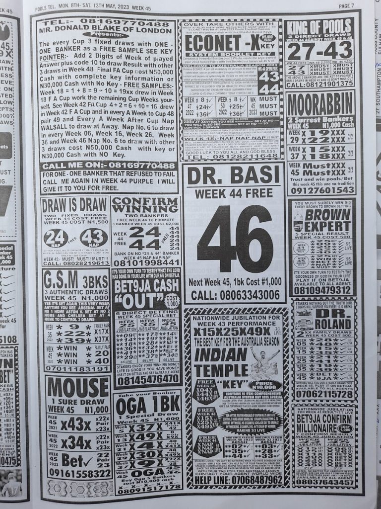 Week 45 Pools RSK Papers 2023 Soccer, Bob Morton, Capital Intl