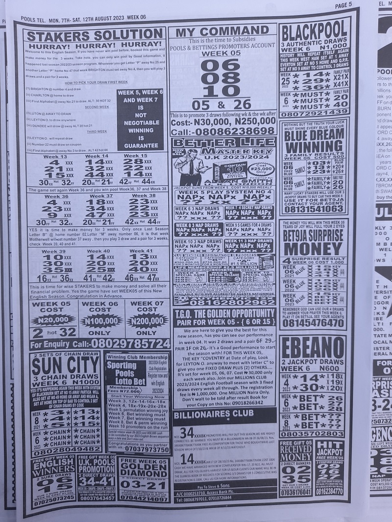 Week 6 Pool RSK Papers , Pool Late NewsPapers