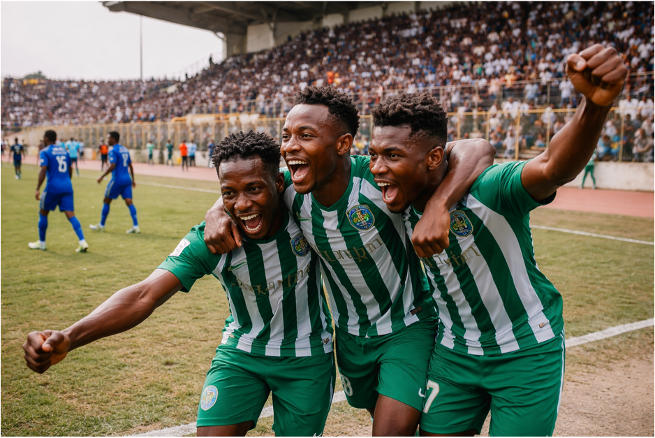 NPFL title contenders illustrated with trophy in stadium backdrop